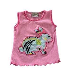 Ann Loren Pink Bunny Tank - Size 12-18 Months - Floral Appliqué
